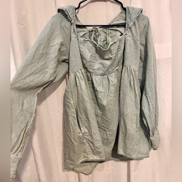 Nwot | Free People About You Denim Babydoll Tunic Dress Top | Large - Picture 6 of 7